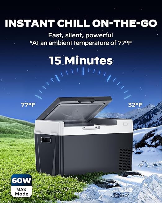 Marsail 12V Car Fridge 25QT Portable Freezer -4°F to 68°F, Compressor Cooler for Camping Travel Truck RV Home, Efficient Cooling & ECO Mode, Black