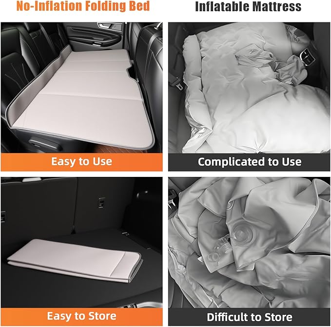 Car Bed Backseat for SUV, Car Camping Bed Platform | Folding Mattress, Eco-Friendly Flocking Portable Travel Platform, No-Inflation Foldable Backseat Mattress, Camping Essentials for Sleeping, Gray