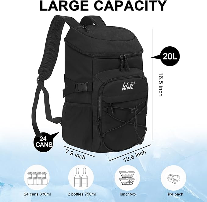 WOLT Cooler Backpack,24 Cans Insulated Backpack Cooler Leakproof,Lightweight Soft Cooler Bag,Camping Cooler,Large Capacity Beach Cooler,Waterproof Travel Cooler Lunch Backpack for Hiking