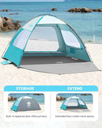 OutdoorMaster Beach Tent for 3/4/6/8 Person - Easy Setup Sun Shade Shelter, Portable Beach Shade Sun Canopy with UPF 50+ UV Protection, Removable Skylight Family Size