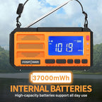 FosPower NOAA Emergency Weather Radio D8 37000mWh Portable Power Bank, AM/FM, USB/Solar/Hand Crank Charging, SOS Alarm & Flashlight for Indoor/Outdoor Emergency - Orange