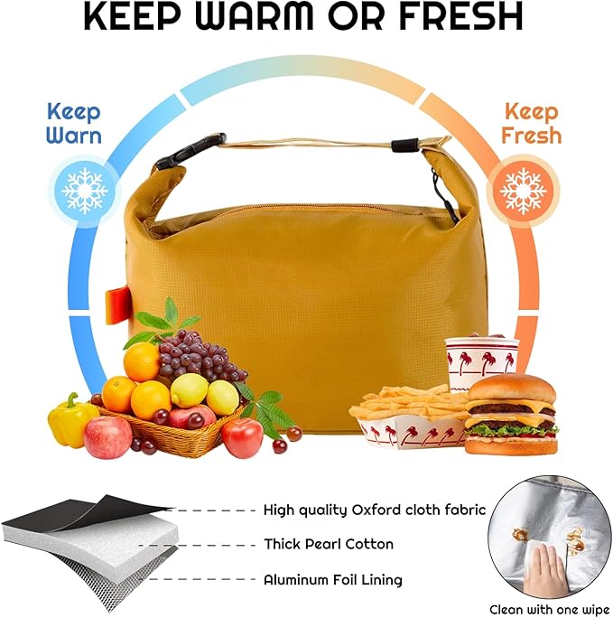 YUDANSI Fashion Lunch Bags for Men Women- Reusable Insulated Leakproof Lunch Box Tote Bag, Cool Bags for Adults,Thermal Cooler Bag for Work Picnic Travel -8L (Yellow)