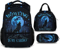 Boys Backpack, Wolf Gifts, Cool Wolf Backpacks for Kids 6-8, 17 Inch School Bag with Lunch Box, Large Capacity Student Bookbag and Pencil Case Bundle for Travel School