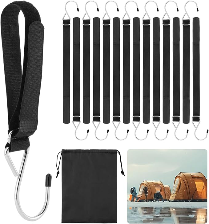 14Pcs Ice Fishing Coat Hooks, Outdoor Hun/ting Tent Hanging Hooks Ice Fishing Shelter Accessories Hanging Storage for IceFishing Tents Outdoor Camping(Color:Black)