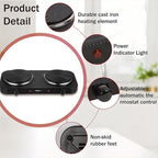Countertop Double Cast Iron Burner 1800 Watts Electric Hot Plate with Adjustable Temperature 6.1" Cooktop for Dorm, Office, Home, Camp, Compatible for All Cookwares