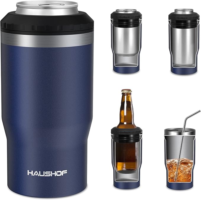 HAUSHOF 12 oz Can Cooler, 4 in 1 Insulated Stainless Steel Can Insulator, Fits for 12 oz Standard Can|12 oz Slim Can|12 oz Beer Bottle, Perfect for Camping, Beach, Picnic