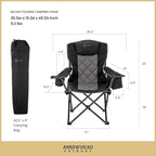 ARROWHEAD OUTDOOR Portable Deluxe Folding Camp Quad Chair w/Headrest, Glass & Cup Holders, Armest 6-can Cooler, Heavy Duty Carry Bag, 550 lbs Weight Capacity