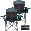 FUNDANGO Oversized Camp Chair, 2 Pack,550lbs Heavy Duty Portable Foldable Lawn Chair with Padded Lumbar Support Seat & Back, 4-can Cooler & Cup Holder, Carry Bag Included for Outdoor (Black/Grey)
