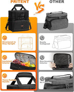 Lunch Box For Men Women Double Deck Insulated Lunch Bag For Men Woman Leakproof Expandable Cooler Bag with Adjustable Shoulder Strap for Kids Shool Work Picnic Camping(Black,Large)