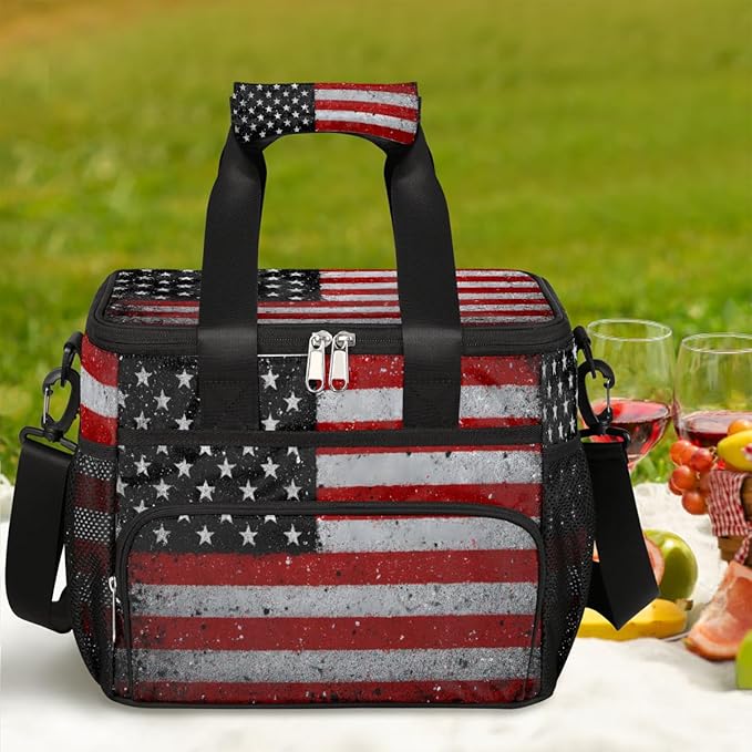 Pardick Soft Cooler Bag Vintage American Flag Insulated Lunch Box for Men & Women, Large Leakproof Lunch Bag Portable Beach Cooler for Work, Picnic, Road Trips,Fishing, Travel, Camping A-1
