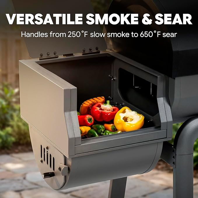 30-Inch Heavy-Duty Charcoal Grill with Digital Temperature Control & 2 Meat Probes, Outdoor BBQ Grill with Offset Smoker, 815 Sq. In. Cooking Space for Backyard BBQ, Black & Grey