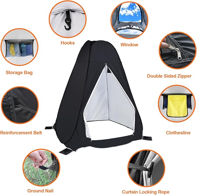 anngrowy Shower Privacy Tent, 7FT Extra Large Pop Up Toilet Tent, Portable Outdoor Bathroom Shower Enclosure, Privacy Shelter for Changing Camping Hiking Beach Dressing, Fishing, UPF50+