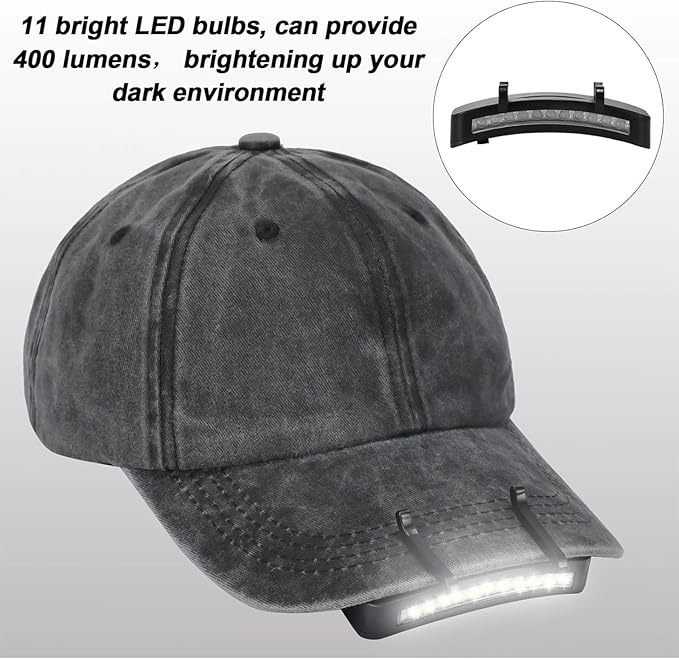 Mudder 2 Pcs Hat Light Clip 11 LED Cap Lights Clip on Hat Battery Powered Hat Brim Clip on Light Black Waterproof Ultra Bright Hat Flashlight Clip on Headlamp for Hats Hunting Camping Fishing Hiking