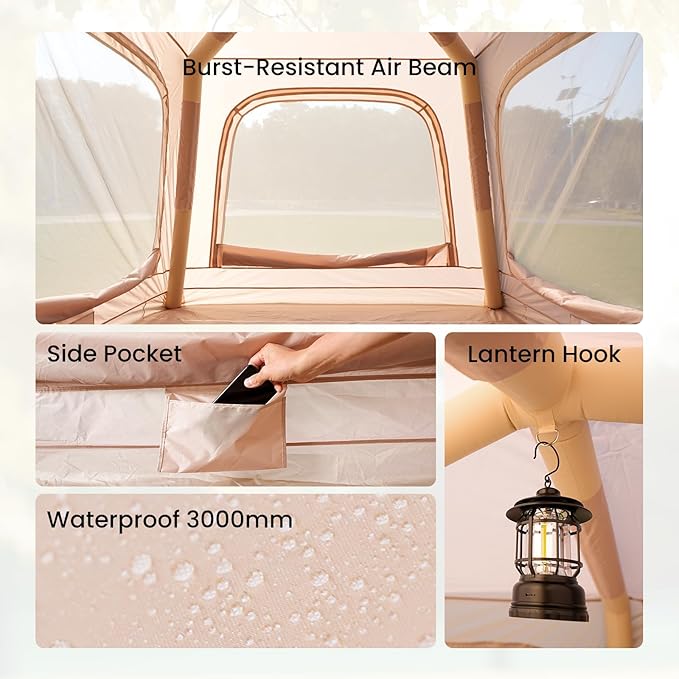 ABORON 2/6/8/10/12 Person Inflatable Camping Tent, Easy Setup Blow Up Tent with Hand Pump, PU3000mm Waterproof & Breathable 4 Season Glamping Tent for Outdoor Camping