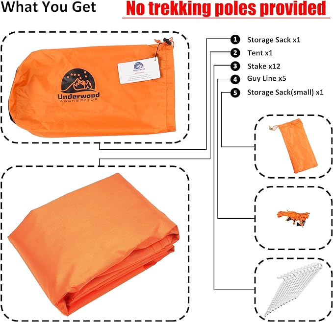 1 Person Trekking Pole Tent for Backpacking - Ultralight Backpacking Tent, Waterproof Hiking Tent for Camping, Lightweight Camping Tent for Scouts, Trekker(NO Trekking Poles)