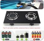 2 Burner Propane Gas Stove, 20472 BTU/h Portable Tempered Glass Camping Stove with Infrared and Blue Flame, Auto-Ignition, Portable BBQ Propane for Cooking, Outdoor, Camping, RV & Emergency Use