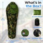 SereneLife 0 Degree Mummy Sleeping Bag – Military-Style, Lightweight & Waterproof for Extreme Cold, Stays Warm in 5–10°F, No-Snag Zipper, Compact Carry Bag & Travel Pillow for Camping & Backpacking