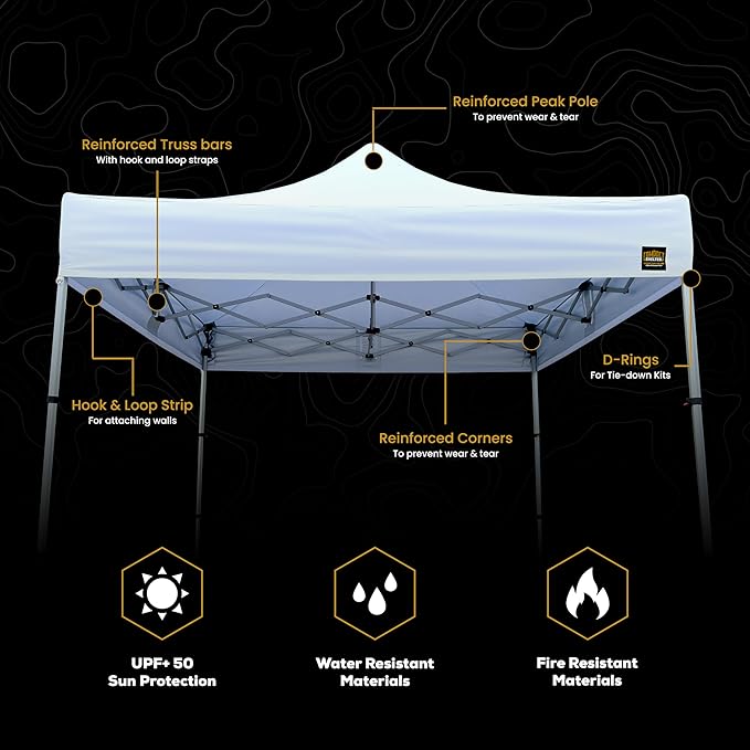 8x8 Heavy Duty Pop Up Canopy - Easy Setup, Commercial Grade Aluminum Frame, 42” Folded Frame Height, UPF 50+, Adjustable Portable Tent for Beach, Events, Camping, Roller Bag (Black)