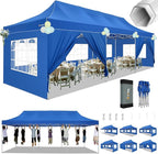 HOTEEL Tents for Parties 10x30 Pop Up Canopy Tent Heavy Duty with 8 Sidewalls, Commercial Party Tent Event Wedding Instant Canopy Waterproof with Carry Bag, UV 50+, Thicked Hexagonal Legs, Blue