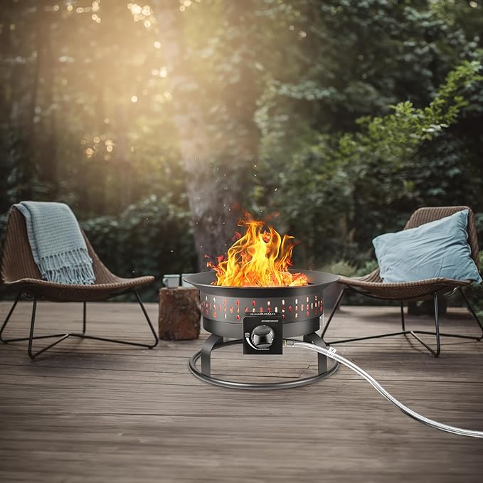 Outdoor Portable Propane Fire Pit, 19-Inch,60,000 BTU with Cover&Carry Kit,Camping Propane Fire Pits,Gas Firebowl,Portable Gas Fire Pit for Outside Patio,Backyard,Camping,RV,Deck,Tailgating