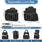 Tactical Lunch Box for Men, Large Expandable Insulated Cooler Bag Lunch Bag for Men, Double Deck Soft Mens Lunchbox for Work, Picnics, Outdoor Shifts, Camping & Travel, 16L, Dark CM