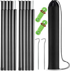 Tent Poles Adjustable Tarp Poles Steel Rods for Tarp Canopy Camping Replacement Set of 2 +Pegs & Reflective Ropes