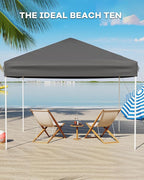 10x10 Pop Up Canopy Tent, Easy Up Canopy with 3 Adjustable Height, Outdoor Sun Shade with 4 Sandbags & Carrying Bag for Camping, Parties,Outdoor Events-Grey