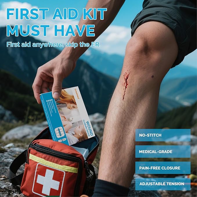 Emergency Wound Closure Strips - 16 Pack Laceration Closure Kit with 2 Types Zip Stitch Butterfly Bandage Sutures Kit - Painless, Stitchless Wound Repair for First Aid, Hiking, Camping & Home