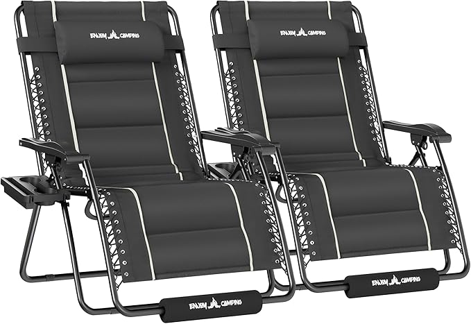 UDPATIO Zero Gravity Chair Oversized Outdoor Anti Gravity Chairs Patio Lounge Folding Adjustable Chair with Cup Holder, Foot Pad & Padded Headrest, Supports 500lbs (2, Grey, 33in)
