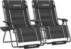 UDPATIO Zero Gravity Chair Oversized Outdoor Anti Gravity Chairs Patio Lounge Folding Adjustable Chair with Cup Holder, Foot Pad & Padded Headrest, Supports 500lbs (2, Grey, 33in)