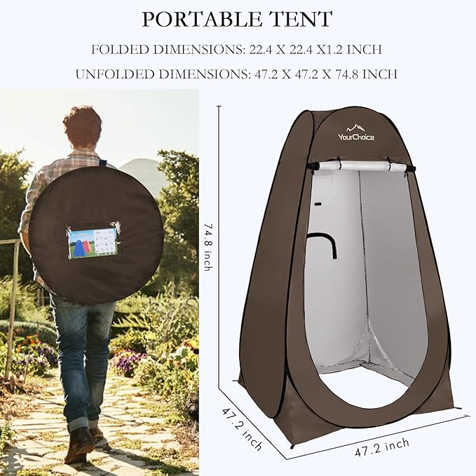Your Choice Pop Up Privacy Shower Tent, 3.9 x 3.9 x 6.2FT Portable Camping Changing Room, Instant Setup Outdoor Shelter with Silver Coating, Vent Window & Carry Bag for Beach, Hiking & RV | Portable, for Camping, Beach, Hiking, with Carry Bag, Quick Setup