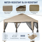 CROWN SHADES Gazebo 10x10 Pop Up Canopy with Mosquito Netting, Screen Tent with 4 Ropes, 8 Stakes, 4 Sandbags and Wheeled Storage Bag, Canopy for Patio & Backyard Parties,Camping&Events -(Beige)