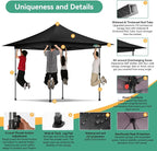 COBIZI 13x13 Pop Up Canopy Tent Heavy Duty with Sidewalls & Auto-Extending Eaves Outdoor Gazebo Easy Up for Backyard Party Commercial Events, All Weather Waterproof UV 50+ (Leg Upgraded) Black