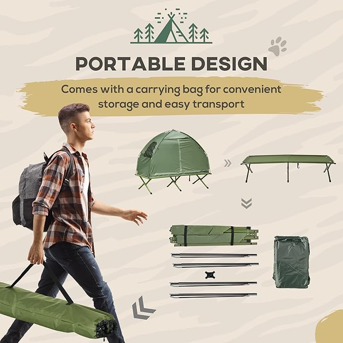 Single Person Camping Cot Tent Combo, Off-Ground Raised Bed for Backpacking
