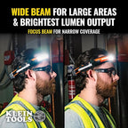Klein Tools 56308 Rechargeable Headlamp with Strap, 575 Lumens, Wide-Beam LED, All-On or Direct Focus Modes, for Work and Outdoors