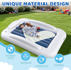 Inflatable Toddler Travel Bed - 60 Inches Portable Toddler Bed for Travel with Safety Sides - Cozy Kids Air Mattress Set with Built-in Electric Pump & Carry Case- Easy to Inflate - Sea Blue