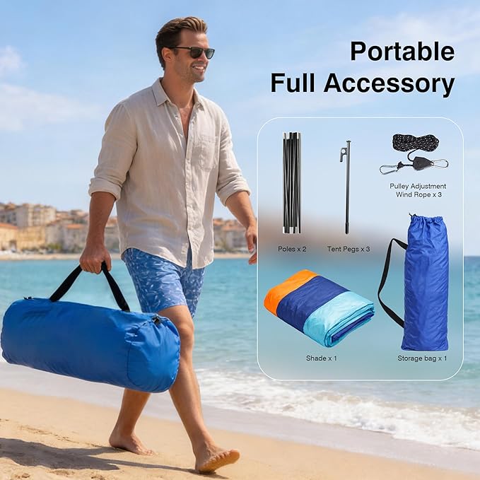 Wind Portable Beach Shade Canopy | Quick 3-Minute Setup | 150 Sq. Ft. Sun Shelter for Up to 8 People | Lightweight with UPF 50+ Protection | Ideal Sun Shelter & Beach Tent for Family Outings