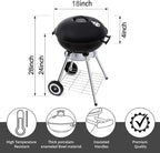 18 Inch Portable Charcoal Grill with Accessories for Outdoor Cooking Barbecue Camping BBQ Coal Kettle - Mini Grilling Utensil Includes Tongs, Spatula,Fork,Basting Brush, Scraper