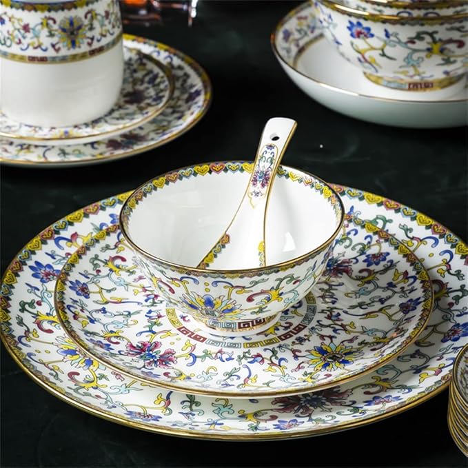 Enameled Bone China Tableware Set Bowl Plate Spoon Chopsticks and Household Set