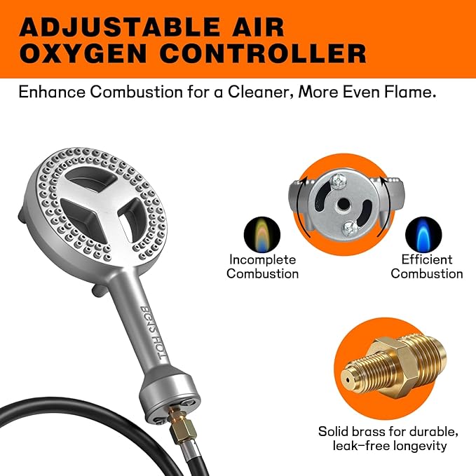 Veralune High Pressure Cast-Iron Propane Burner Head, Round Burner Head with 20 PSIG Adjustable Regulator, Hose & Brass Fittings for Turkey Fryer Burners, Outdoor Cooking, Camping