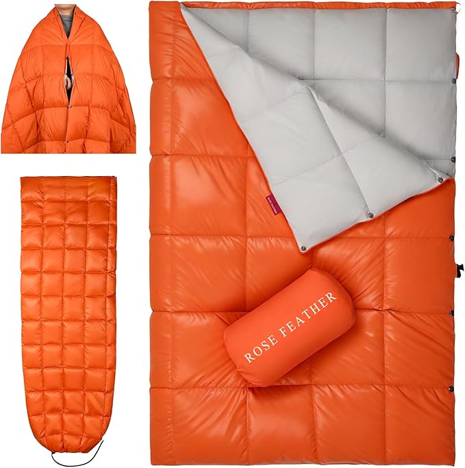 Down Camping Blanket - Lightweight, Packable, Warm & Puffy Outdoor Travel Quilt for Sleep, Hiking, Backpacking, Stadium, Festivals, Water-Resistant Sleeping Bag 55"x79"