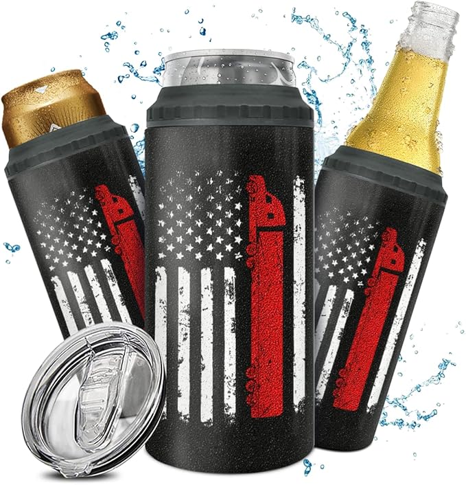 winorax Truck Driver Gifts Trucker Tumbler 4-in-1 Can Cooler American Flag Design 12oz Stainless Steel Insulated Tumblers Coffee Travel Mug Cup With Lid For Dad Truck Lovers Drivers Truckers Driver