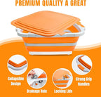Collapsible BBQ Prep Tub with Cutting Board & Lid, Folding Food Container BPA-Free Heavy-Duty, Dishwasher Safe, Upgraded Drain Hole - for Camping, Grilling Outdoor Cooking (Orange, X-Large)