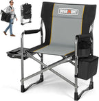 Overmont Oversized Lightweight Camping Chair - Portable Comfortable Heavy Duty Foldable Directors Chairs with Side Table & Cooler Bag for Outside Camp Beach Picnic Lawn and Fishing Supports 400lbs