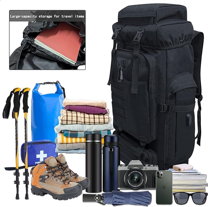 80L 100 liters Hiking Backpack Camping Rucksack, Men Outdoor Travel Climbing Knapsack Mountaineering Trekking Backpack