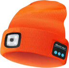 Bluetooth Beanie Hat, USB Rechargeable 4 LED Wireless Music Running Headlamp Cap, Gifts for Christmas, Stocking Stuffer & White Elephant Gifts for Men, Women, Him, Her