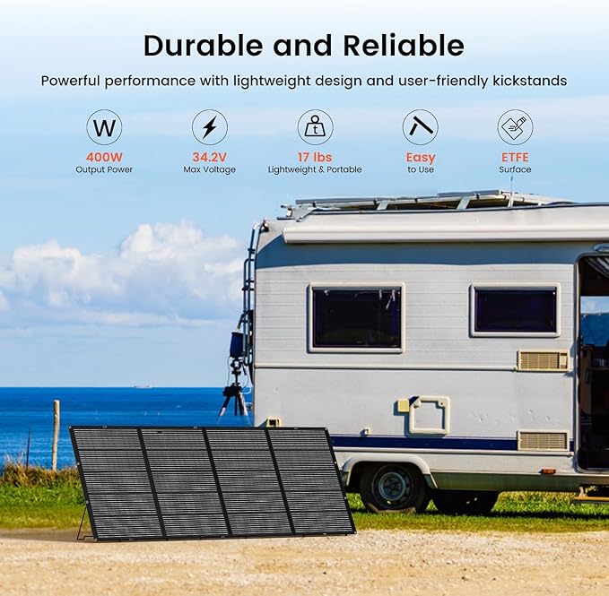 400W Portable Foldable Solar Panel - Lightweight Charger with Upgraded Bracket, 34.2V Waterproof 400 Watts Solar Charger for RVs, Campervans, Power Outages, and Outdoor Sheds