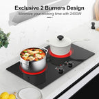 2 Burner Ceramic Cooktop, 2400W 110V Built-in or Countertop Electric Cooktop with Touch Screen & Knob Control, 10 Heat Settings, Child Lock, Timer, Overheat Protection.
