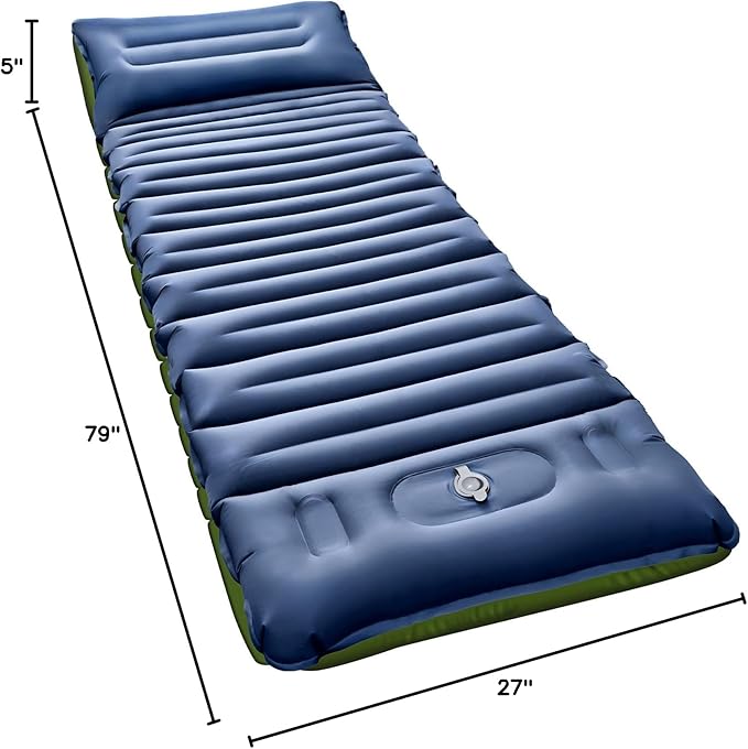 Sleeping Pad for Camping, 5 Inch Extra Thick Camping Sleeping Pad with Pillow Built-in Foot Pump, Lightweight Inflatable Sleeping Mat, Backpacking, Hiking, Tent