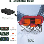 SUNNYFEEL Heated Double Camping Chair Oversized Folding Loveseat Chair for 2 Adults Heavy Duty Camping Couch 600 lbs with Cup Holders & Storage for Camping, Beach, Lawn, Patio RV & Indoor Use